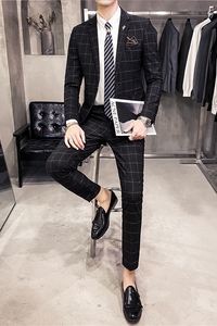 20秋冬款 英伦韩版经典时尚格子修身男士单西服外套 X905-P150图片