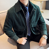秋冬英伦修身韩版翻领纯色夹克灯芯绒加厚男外套黑色F21806-P155，男装夹克，电商C308