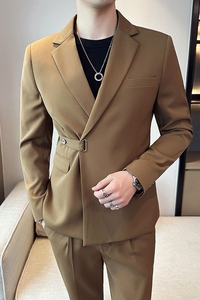 春季 英伦修身男士西装 韩版休闲斜扣西服外套白色X908-P150图片