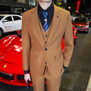 英伦韩版修身男士休闲商务西服三件套新郎套装灰色SJT888-P285图片