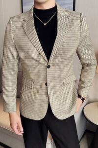 英伦韩版修身男士商务休闲小细格西服男外套X942-P155图片