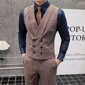 新郎婚礼伴郎服礼服马甲男士高级感双排扣格子马甲MJ919-P70图片