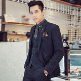 秋冬高品质韩版修身条纹男士西服三件套新郎西服套装SJT903-P265，男装西服套装，电商C308