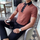 2026春夏季英伦韩版男polo衫拼接设计款双排扣翻领短袖PL2-P55，男装T恤，电商C308