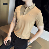 夏季男士休闲短袖polo衫潮流修身翻领半袖t恤卡其色C60024-P58，男装T恤，电商C308