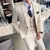 秋冬款英伦韩版修身男士休闲商务西服三件套白色SJT830-P265，男装西服，电商C308