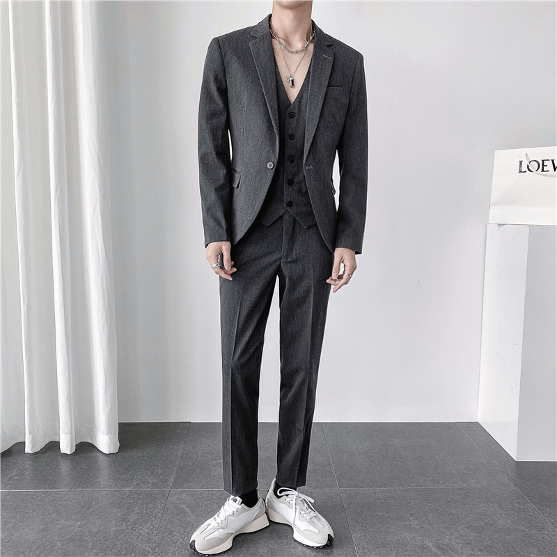 ins轻熟风秋冬韩版修身男士虚线条纹休闲西服三件套SJT937-P265,男装西服,电商C308