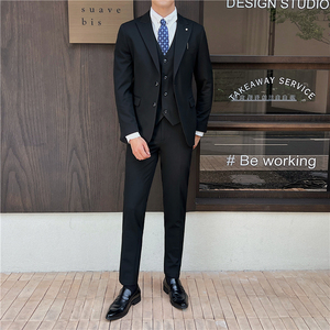 英伦修身男士二粒扣纯色西服三件套新郎伴郎礼服套装SJT912-P265图片