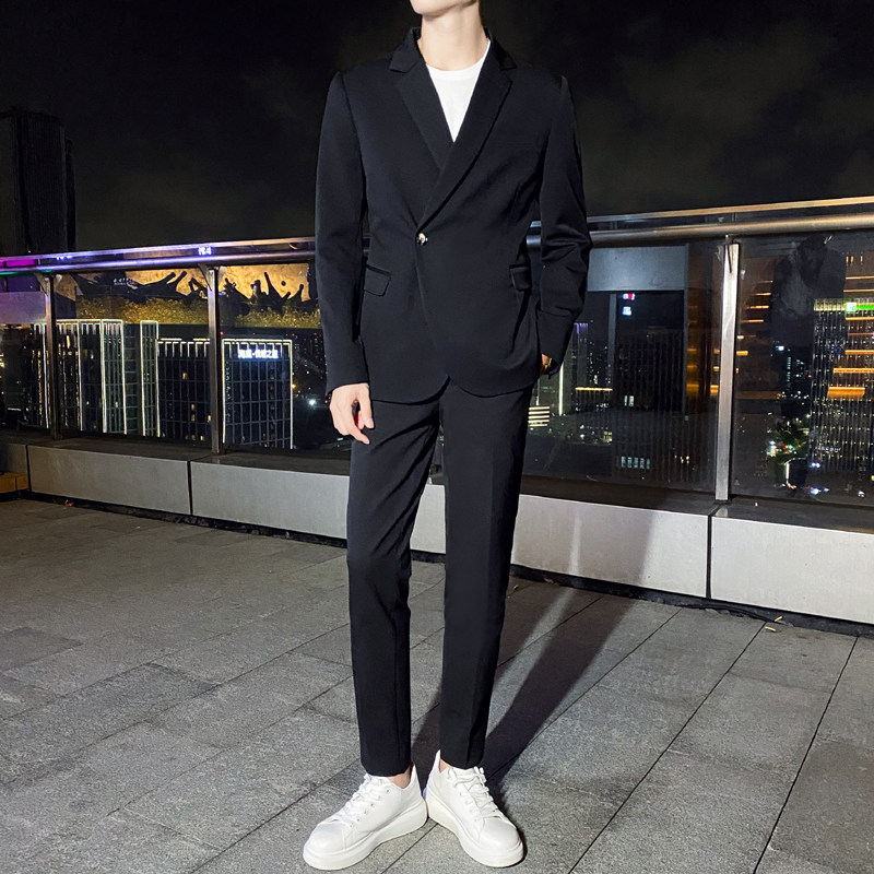 高质量男性西装轻熟风韩版修身男士西服套装LJT830斜扣-P220,男装西服套装,电商C308