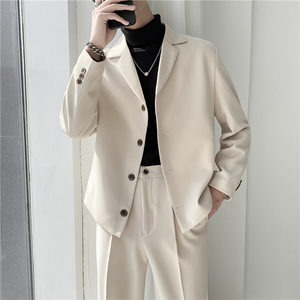 轻熟风英伦纯色西服套装 阔版宽松休闲小西装 TZ27四粒扣-P225图片
