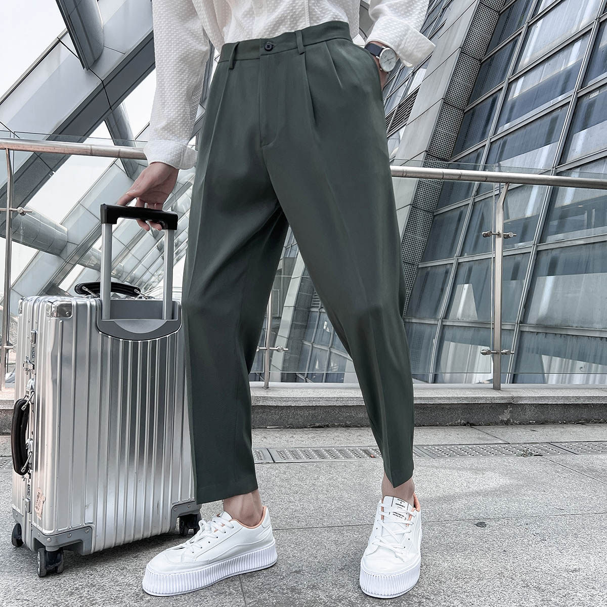 春夏款轻熟风微宽时尚休闲裤男阔版纯色九分西裤K15-P65，男装西裤，电商C308