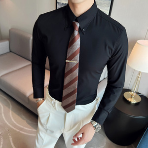 个性大领衬衫男长袖薄款潮流帅气修身休闲立领纯色绿衬衣C43-P68图片