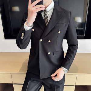 布雷泽英伦金属纽扣双排扣男士韩版修身纯色西服套装 LJT890-P230图片