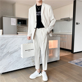 轻熟风英伦纯色宽松西服+阔版休闲九分裤套装绿色TZ16-P215，男装西服，电商C308