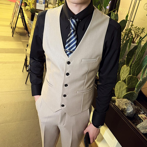 英伦商务韩版修身男士V领马甲 新郎伴郎小马甲黑灰色MJ888-P60图片