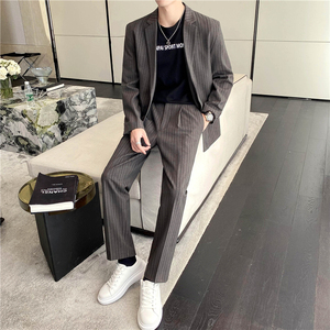 高质量男性西装 轻熟风ins英伦宽松条纹休闲西服套装TZ23-P225图片