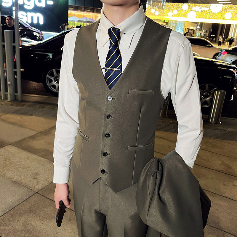 英伦商务韩版修身男士V领马甲新郎伴郎小马甲军绿色MJ888-P60，男装背心/马甲，电商C308