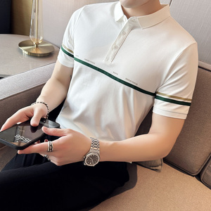男士休闲polo衫t恤 潮流修身翻领半袖polo衫黑色C60008-P58图片