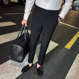 时尚免烫条纹西裤男士韩版修身小脚裤商务休闲长裤深灰色K29-P70，男装西裤，电商C308