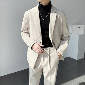 ins轻熟风英伦纯色呢料西服外套 阔版宽松休闲小西装X25-P150，男装西服套装，电商C308