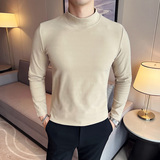 男士双面德绒长袖半高领打底衫韩版修身套头内搭黑色C68002-P40，男装T恤，电商C308