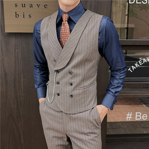 新郎婚礼伴郎服礼服马甲男士高级感双排扣条纹马甲MJ918-P70图片