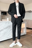 轻熟风英伦条纹微宽长袖西服九分西裤套装黑色TZ14-P215，男装西服，电商C308