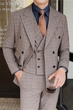 英伦修身男士双排扣格子西服三件套新郎伴郎礼服套装SJT920-P300，男装西服，电商C308