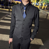 英伦商务韩版修身条纹V领男士马甲新郎伴郎小马甲深灰色MJ29-P60，男装背心/马甲，电商C308