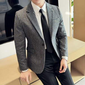 英伦韩版修身男士休闲千鸟格西服加厚外套X929-P155图片