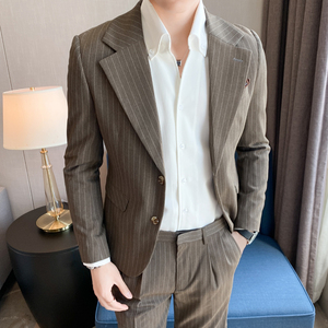 痞帅高级感休闲条纹小西服外套春夏韩版修身英伦单西装男X07-P155图片
