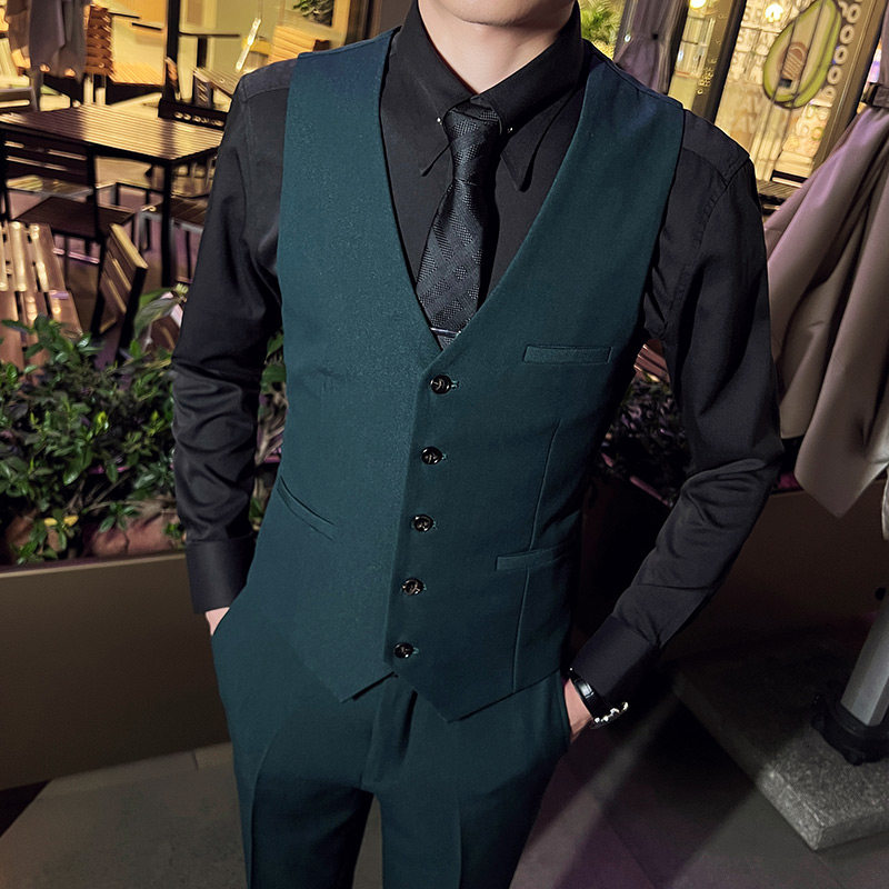 英伦商务韩版修身男士V领马甲新郎伴郎小马甲墨绿色MJ888-P60，男装背心/马甲，电商C308