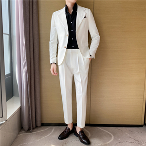 痞雅高级感休闲纯色二粒扣西服男英伦时尚九分西裤套装TZ05-P225图片