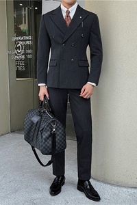 英伦修身男士双排扣纯色西服三件套新郎伴郎礼服套装SJT913-P265图片