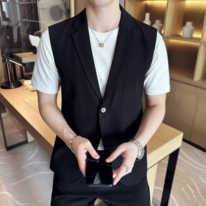 春夏款韩版修身纯色休闲男士无袖西服英伦时尚潮男小西装X40-P120
