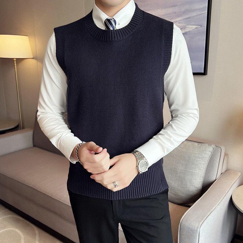 秋冬韩版修身马甲背心毛衣潮流百搭休闲圆领针织衫蓝色C67003-P70，男装背心/马甲，电商C308