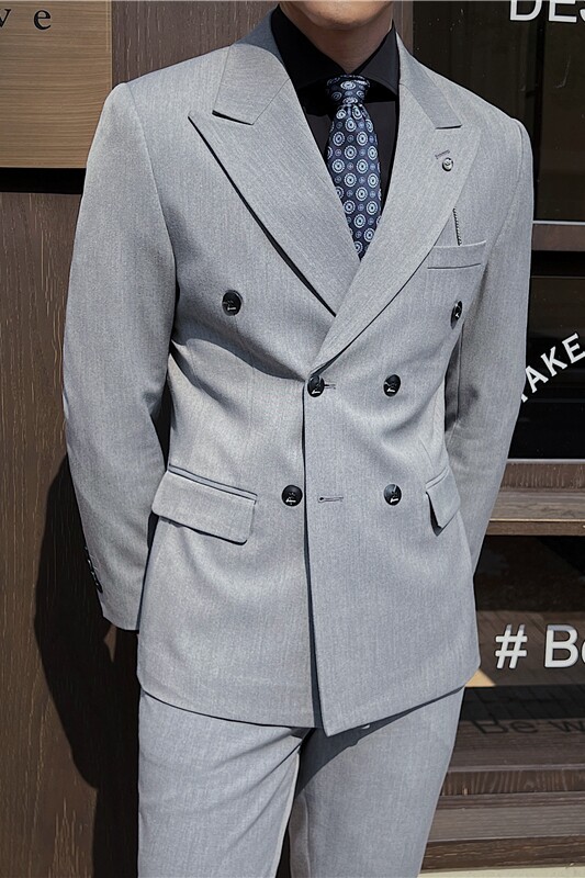 英伦修身男士双排扣纯色西服三件套新郎伴郎礼服套装SJT913-P265,男装西服,电商C308