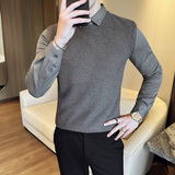 秋冬毛衣假两件衬衫领针织背心套头毛衣男潮黑色MY8239-P95，男装背心/马甲，电商C308