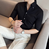 雅痞青年个性V领网红衬衫中袖男帅气修身休闲立领痞帅衬衣C06-P68，男装衬衫，电商C308