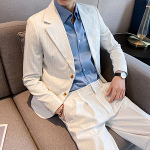 痞雅高级感休闲条纹小西服外套春夏韩版修身英伦单西装男X07-P155