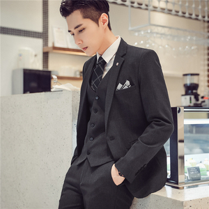 秋冬新款 韩版修身男士格子西服三件套TZ149-P295图片