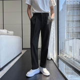 轻熟风ins宽松时尚条纹休闲西裤阔版纯色直筒长裤K23-P75，男装西裤，电商C308