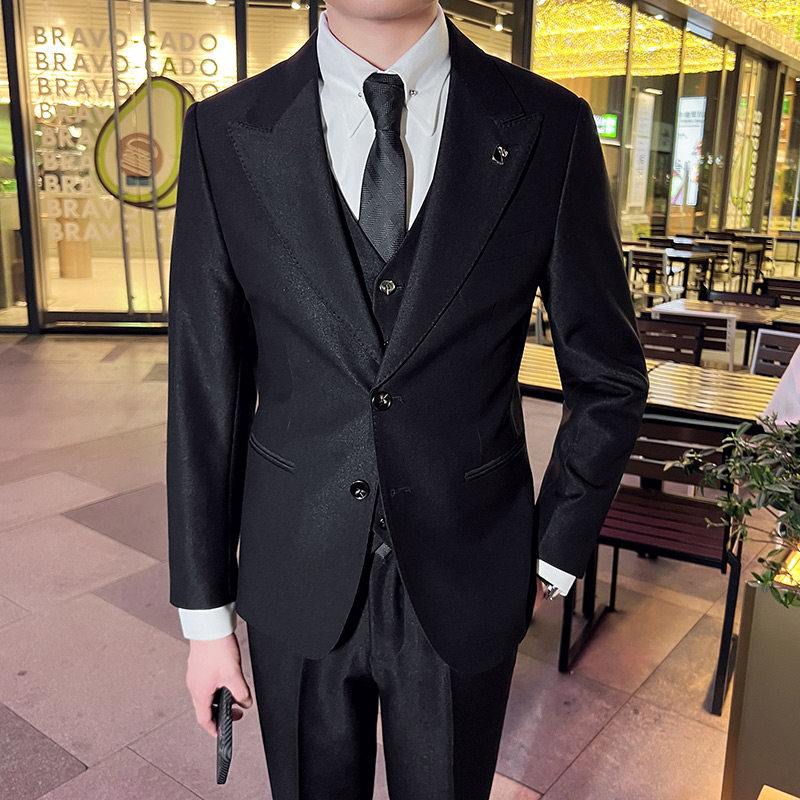 秋冬款英伦韩版修身男士休闲商务西服三件套新郎套装SJT889-P290,男装西服,电商C308