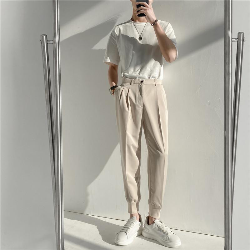 21春夏款轻熟风微宽时尚休闲裤阔版纯色小脚九分西裤K19-P65，男装西裤，电商C308