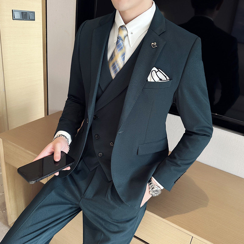 英伦韩版修身男士休闲商务纯色西服三件套新郎套装SJT887-P295,男装西服,电商C308