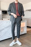 春夏款轻熟风英伦纯色阔版中袖西服九分裤套装灰色TZ15-P195，男装西服，电商C308