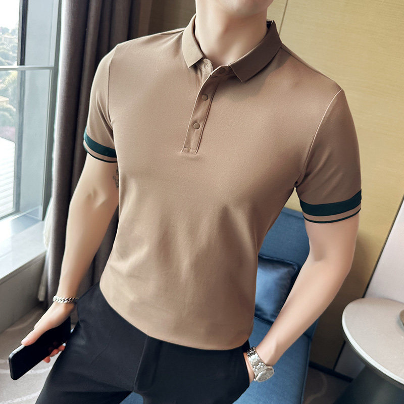 夏季男士休闲polo衫t恤 潮流修身翻领半袖polo衫咖啡色C60025-P58图片