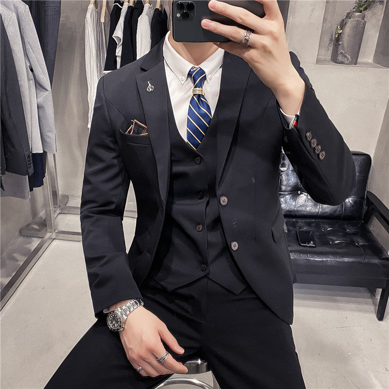秋冬款英伦韩版修身男士休闲二粒扣西服三件套白色SJT961-P280,男装西服,电商C308