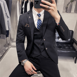 秋冬款英伦韩版修身男士休闲二粒扣西服三件套白色SJT961-P280图片