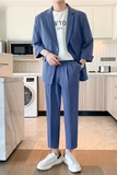 春夏款轻熟风英伦纯色阔版中袖西服九分裤套装蓝色TZ15-P195，男装西服，电商C308